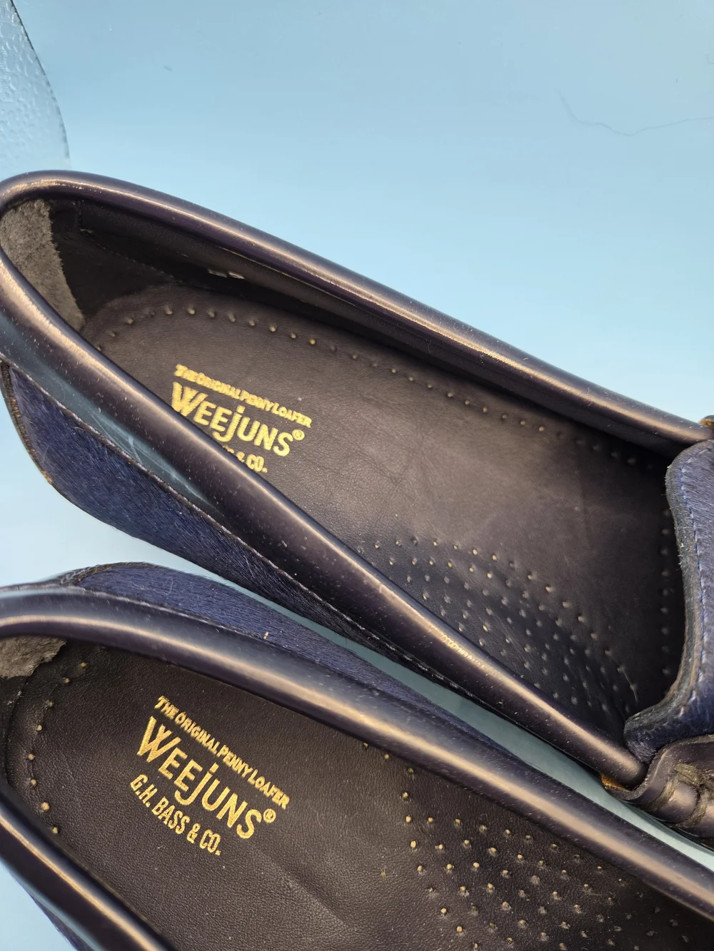 Men's Navy Blue Leather & Haircalf Loafers with Chain Detail WEEJUNS